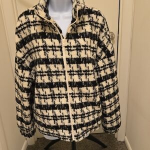 Easel Black & Cream Sherpa Plaid Coat